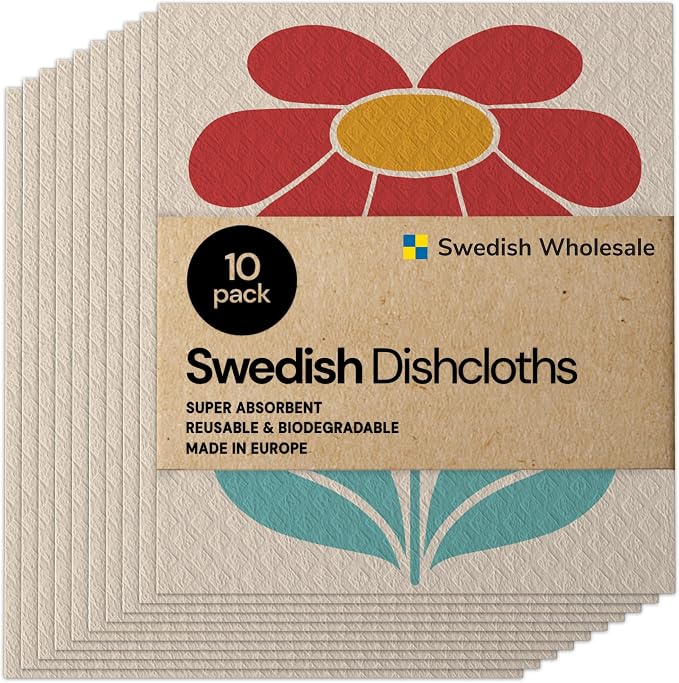 Swedish Wholesale Dishcloths Reusable 8" x 7" Sponge Cloths, Bulk 10 Pack of by SwedishWholesale