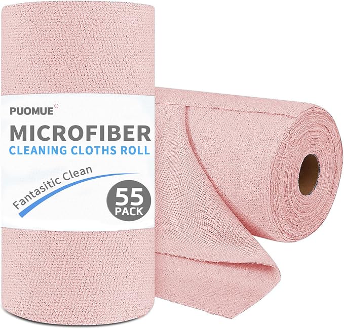 Puomue 55 Pack Microfiber Cleaning Cloth Roll, Tear Away Reusable Paper Towels by Puomue