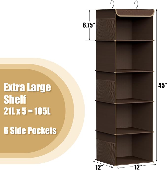 Simple Houseware 5 Shelf Hanging Closet Organizer, Top Support Metal Frame - Image 3