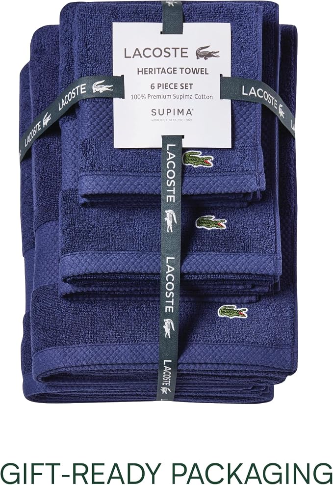 Lacoste Heritage Supima Cotton 6-Piece Towel Set, Quick Drying, Premium Super - Image 4