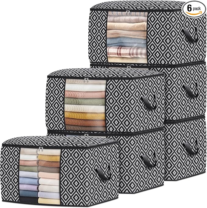 100L 6 Pack Storage Bags, Foldable Clothes Bins by StorageTastic