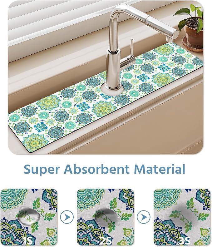 Patterned Sink Faucet Mat Kitchen Splash Guard Super Absorbent Drying Mat - Image 5