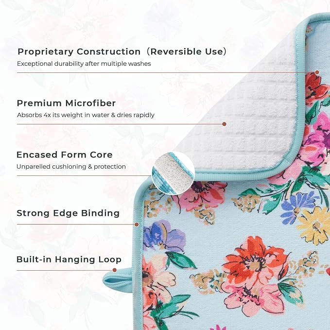 FRESHMINT Dish Drying Mats 2 Pack, Checkerboard Floral | Quick Dry, Ultra - Image 3