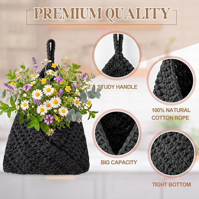 Honeydak 3 Hanging Baskets, Dark Grey, Cotton Rope - Image 7