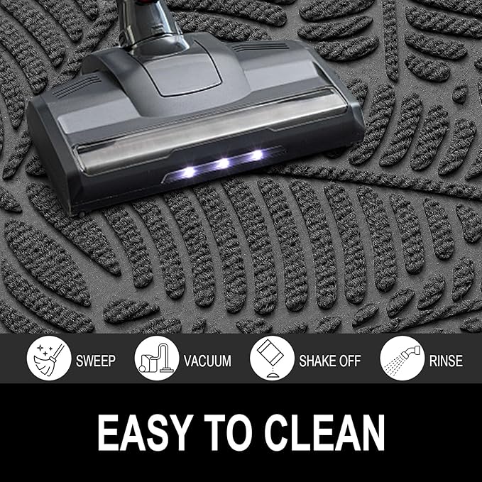 Colorxy Waterproof Doormat, Sturdy Natural Rubber Front Indoor Mat, Non Slip Low Profile Outdoor Door Mat, Stain and Fade Resistant Floor Mats, Easy Clean Patio Entry Mat, 71''x47'', Light Grey