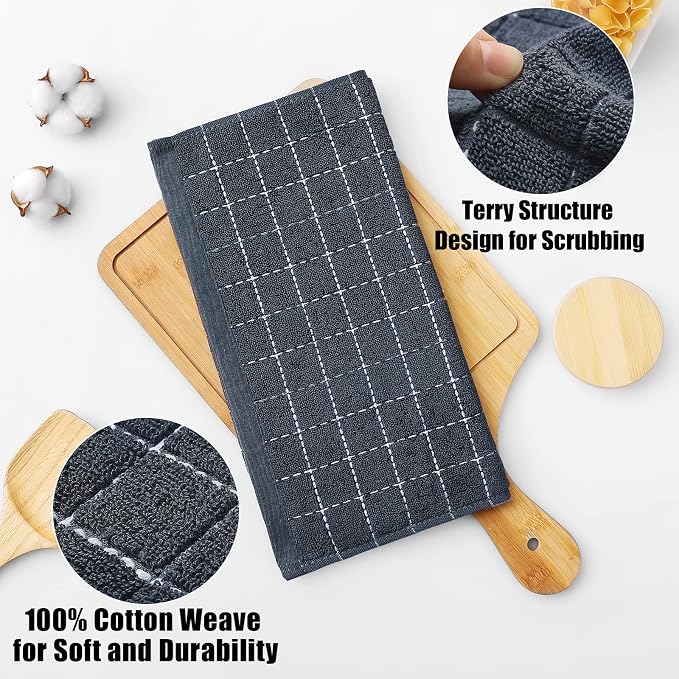 Homaxy 100% Cotton Terry Kitchen Dish Cloths, 6 Pack, Dark Grey - Image 2