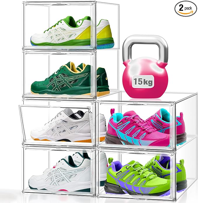 2 Pack Acrylic Clear Shoe Storage Boxes, Fits Up to Men's Size 12 by EZJOB