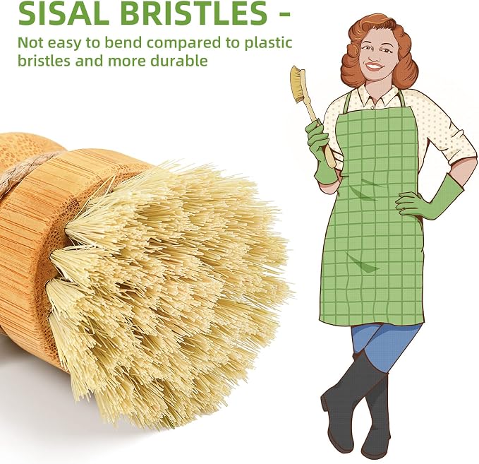 SUBEKYU Bamboo Dish Scrub Brush, Vegetable Brush, 1 Pack - Image 2