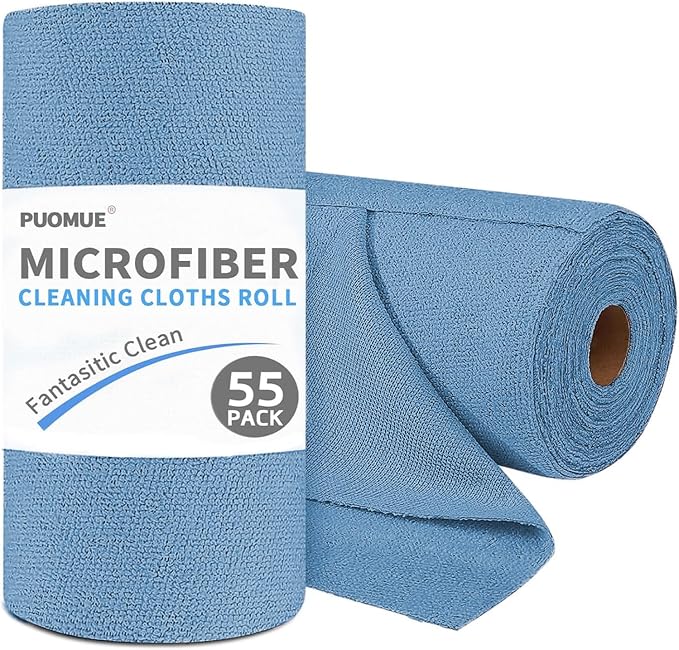 Puomue 55 Pack Microfiber Cleaning Cloth Roll, Tear Away Reusable Towels by Puomue