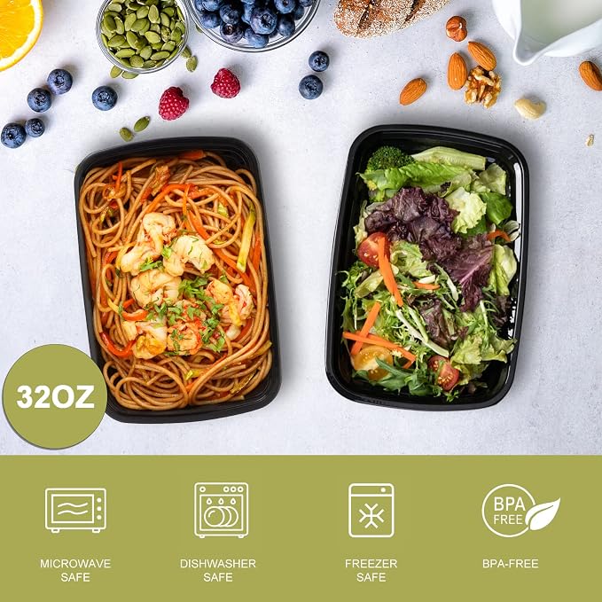 Ezalia 50 Pack- Meal Prep Containers 32oz, Plastic Food Prep Containers Reusable - Image 2