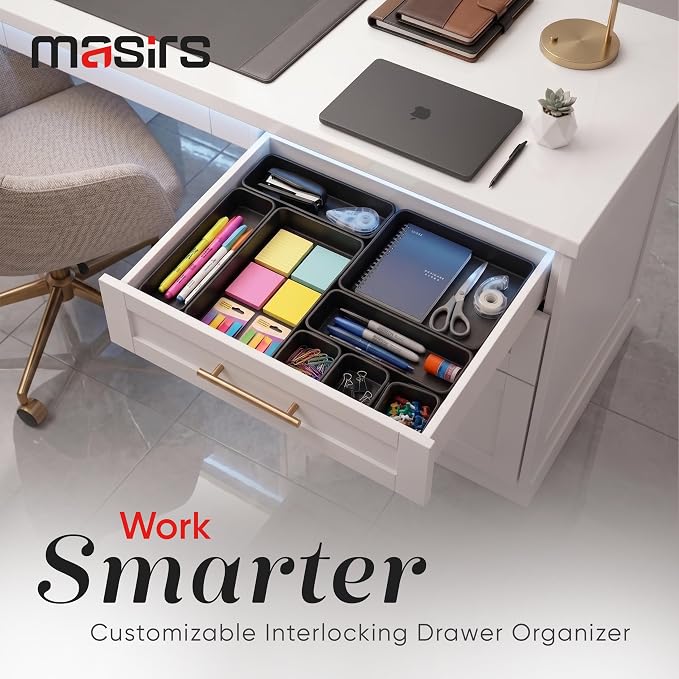 Masirs Interlocking Drawer Organizer Bins 8 Pcs, Desk Drawer Tray Set | Tool - Image 6