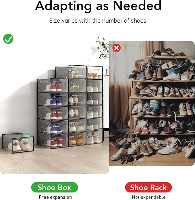 Foluck X-Large 15 Pack Shoe Storage Organizer Box Clear Plastic Stackable - Image 5