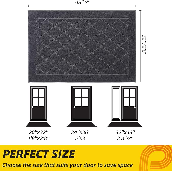 JSEI Dirt Trapper Door Mat 32"x48", Non-Slip Washable Entryway Mats, Dog Door Mat, Stain Resistant and Absorbent Floor Mats, Low Profile Welcome Mat for Front Back Door, Dark Grey