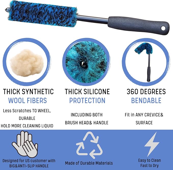 oesee Professional 4 Pack Long Handle Wheel Brush Kit - Image 6