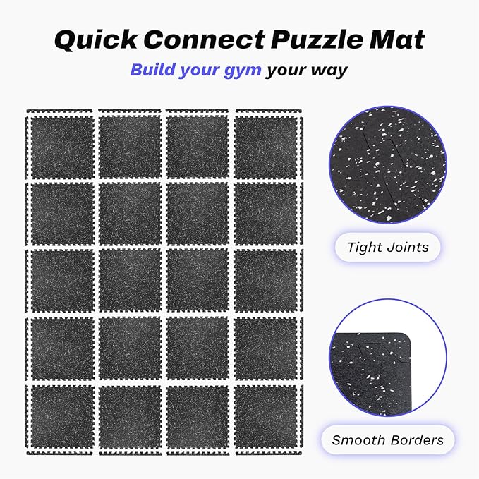 AIRHOP 0.56in Thick 96 Sq Ft Exercise Equipment Mats, 24 Tiles Upgraded Rubber Top with High Density EVA Foam, Large Interlocking Puzzle Gym Flooring for Home Gym, Heavy Weight Workout, 24 x 24in
