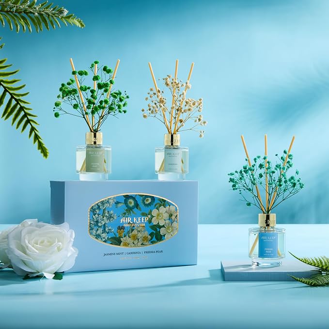 Reed Diffuser Set of 3, Jasmine Mint Gardenia Freesia Pear Oil Reed Diffusers - Image 8
