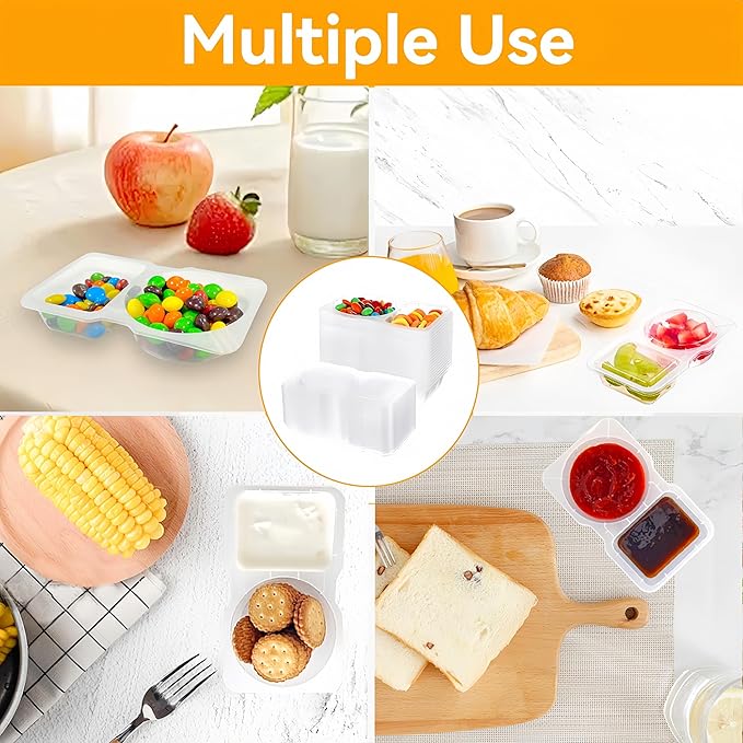 20 Set Reusable 2 Compartment Snack Containers, Portable Food Boxes for Salad Yogurt Cereal Sauce, Portion Control for Refrigeration Travel Outdoor Takeaway