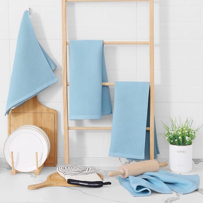 Homaxy 100% Cotton Waffle Weave Kitchen Dish Towels 4-Pack, Sky Blue | 13 x 28 - Image 6