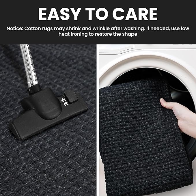 IOHOUZE Washable Runner Rug 2x6 Non Slip Runners for Hallways Entryway Runner Indoor, Kitchen Rugs Woven Cotton Floor Carpet for Kitchen Hall Entrance Bedroom, Black/Grey