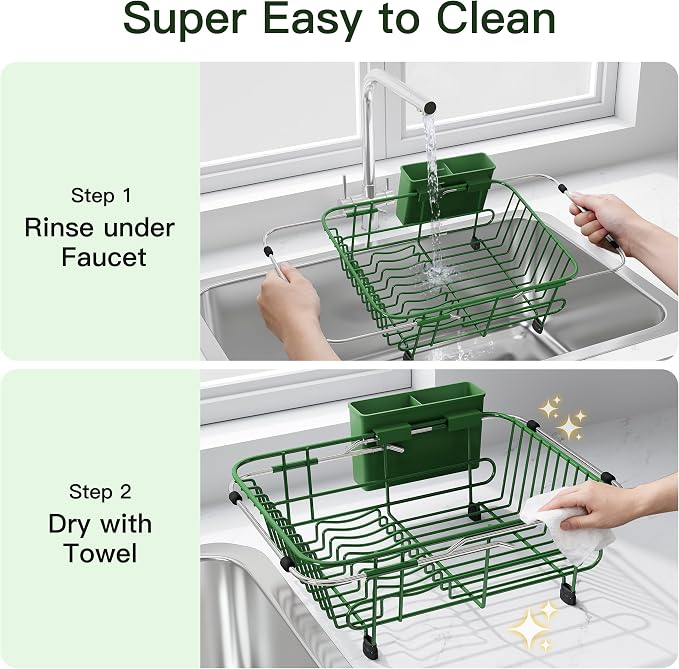 JASIWAY Green Dish Drying Rack in Sink - Image 9