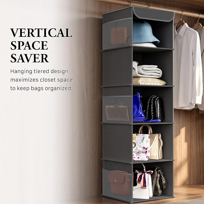 Simple Houseware 5 Shelf Hanging Closet Organizer, Dark Gray | 360° Rotating - Image 7
