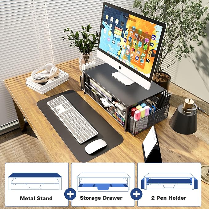 Desk Organizer and Accessories, 2-Tier Computer Monitor Stand Riser - Image 7