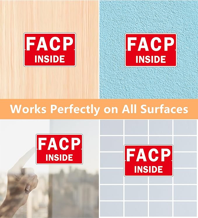 FACP Sign, (2 Pack) Self Adhesive FACP Inside Signs, Rust Free and Reflective Aluminum Metal Sign Sticker for Door (9 x 6 inches, Red/White)