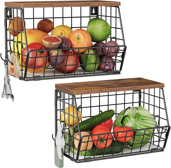 CHOEZON 2-Tier Fruit Basket for Kitchen, Stackable Hanging Basket Wire Baskets by Choezon