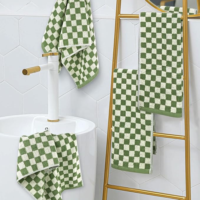 Jacquotha Green Hand Towels for Bathroom Set of 4, Cute Checkered - Image 5
