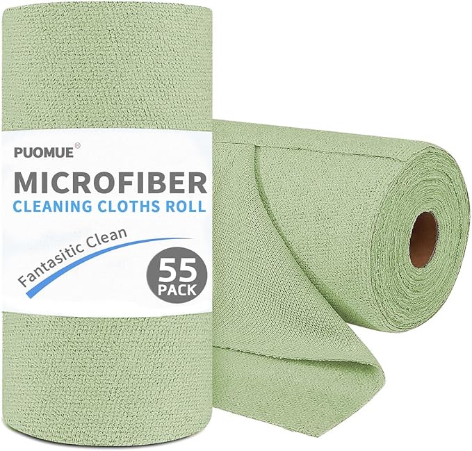 Puomue 55 Pack Microfiber Cleaning Cloth Roll, Tear Away Reusable Towels by Puomue