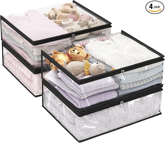Blanket Storage Bags 4 Pack 35L Clear Plastic Clothes Closet Organizer | Clear by Fixwal