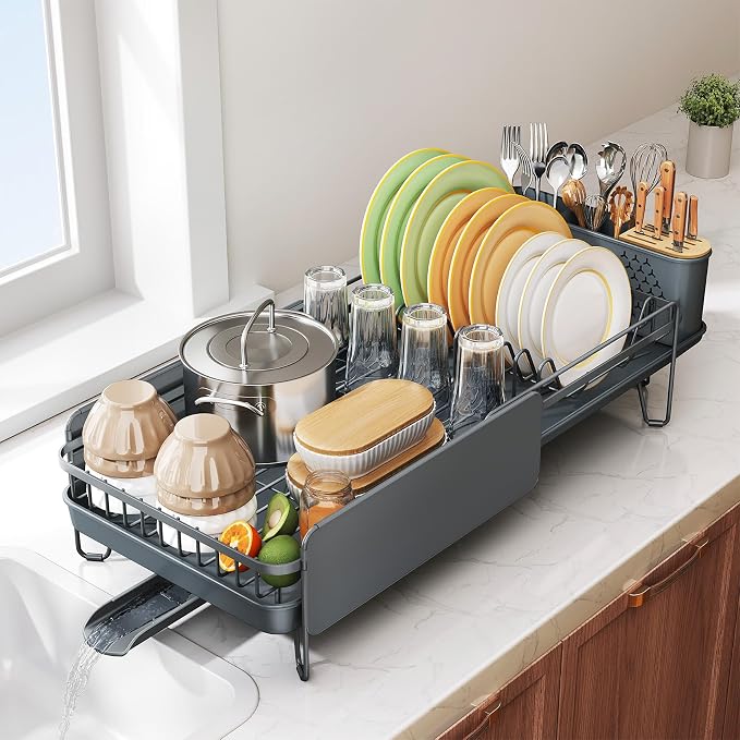 SNTD Large Dish Drying Rack for Kitchen Counter, Expandable, Adjustable Length by SNTD