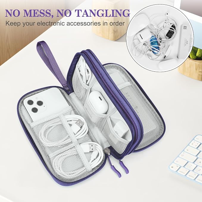 FYY Electronic Organizer, Travel Tech Pouch Bag, Cable Organizer Purple | Wrist - Image 5