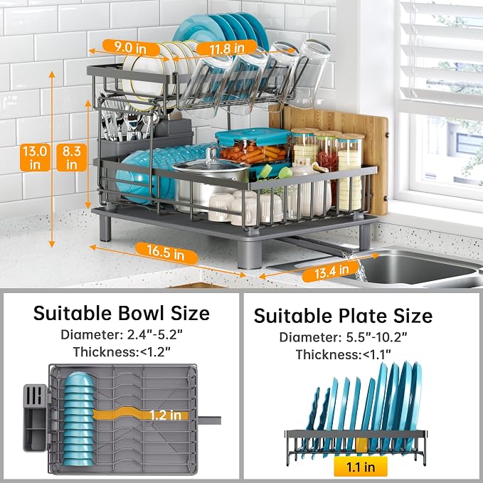 2 Tier Large Detachable Dish Drying Rack - Image 3