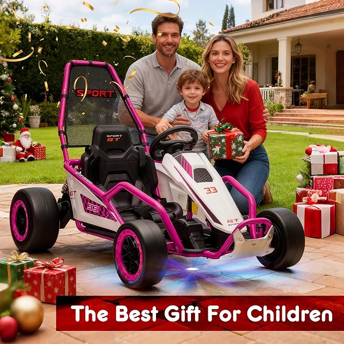 24V 8.5 MPH Electric Go Kart for Kids, 400W Powerful Drift Kart w/Front EVA Wheel & Metal Frame, Ride on Toy w/Music & Lights, Suspension, 2 Speed, 5 Point Harness, Crazy Cart for Ages 6+, Pink