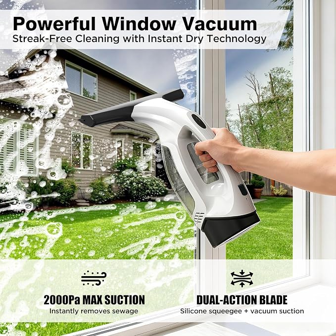 Window Vacuum Squeegee Cordless, 2000Pa Electric Window Cleaner Squeegee | - Image 2