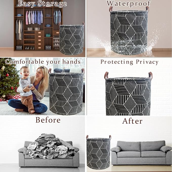 Waterproof Laundry Hamper Collapsible Laundry Basket Leather Handle Laundry Bag - Image 3
