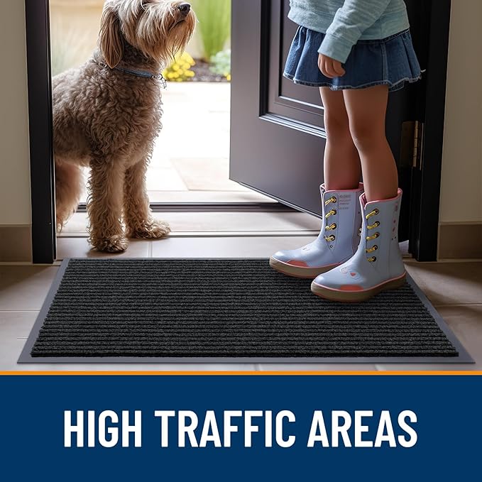 OLANLY Front Door Mat Indoor Outdoor Entrance, Waterproof Heavy Duty Doormat, Fade Resistant, Low Profile, Easy Clean Patio Porch Welcome Floor Mats for Entry, 47x34, Black