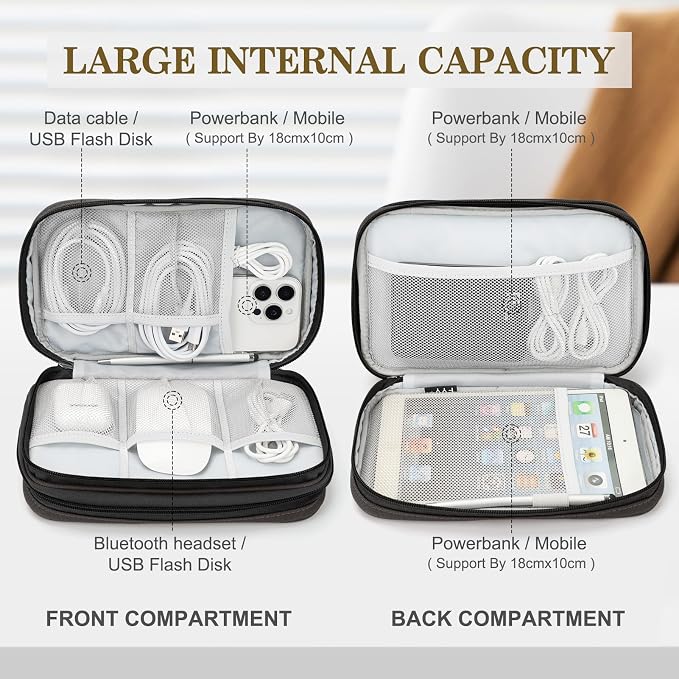 FYY Electronic Organizer, Travel Tech Pouch Bag, Coffee | Wrist Strap, - Image 3