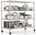 Homdox Heavy Duty Metal Shelves for Storage, 4 Tier Storage Racks and Shelving, Commercial Adjustable Wire Shelving Unit on Wheels, Garage Rack Pantry Shelves Kitchen Shelving, 24"x60"x72", Chrome