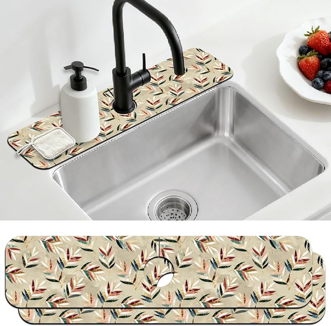 2 Pcs Kitchen Sink Splash Guard Faucet Mat Artistic Leaves Faucet Mat by CONCHLERY%E6%97%97%E8%88%B0%E5%BA%97