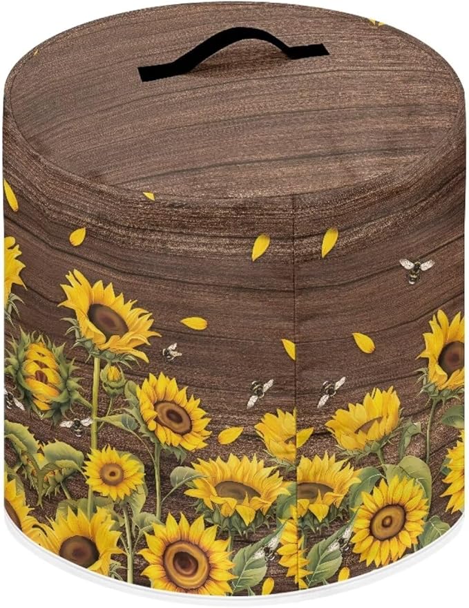 Pressure Cooker Cover Dust-Proof Kitchen Appliance Cover Air Fryer Cover for 3 Quart Instant Pot, with Handle and Pockets Keep Kitchen Appliance Clean Home Decor, Sunflower Bee Wood Grain