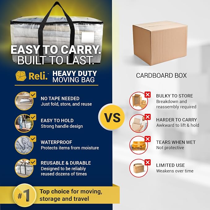Reli. Moving Bags Heavy Duty | Clear, Extra Large Totes | - Image 5