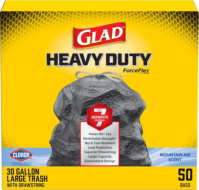 Glad ForceFlex Heavy Duty Trash Bags, Rip and Tear Resistant, Mountain Air by GladTrashFoodStorage