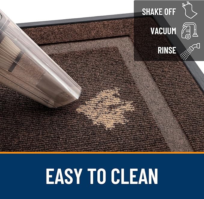 OLANLY Front Door Mat Indoor Outdoor Entrance, Waterproof All-Season, All-Weather Doormat, Sturdy Natural Rubber, Fade Resistant, Low Profile, Easy Clean Patio Porch Entryway Mat, 47x30, Dark Brown