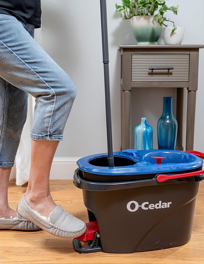 O-Cedar RinseClean Spin Mop & Bucket System + 2 Extra Mop Heads| Clean with Water | Removes 99% of Bacteria Plastic
