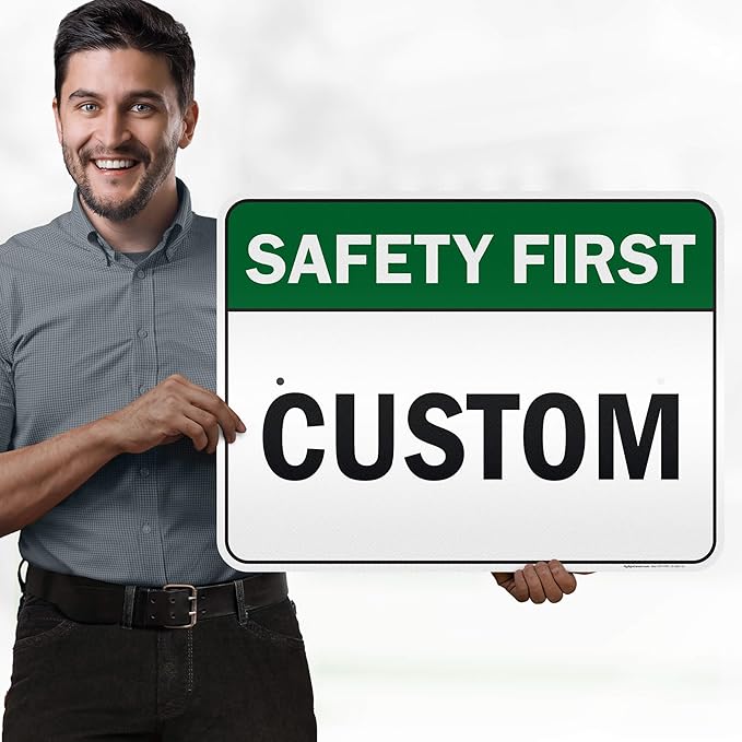 Custom Safety First Sign, Ansi Sign, Osha Compliant, 18x24 Inches, 3M EGP Reflective, Rust Free .080 Aluminum, Fade Resistant, Made in USA by My Sign Center