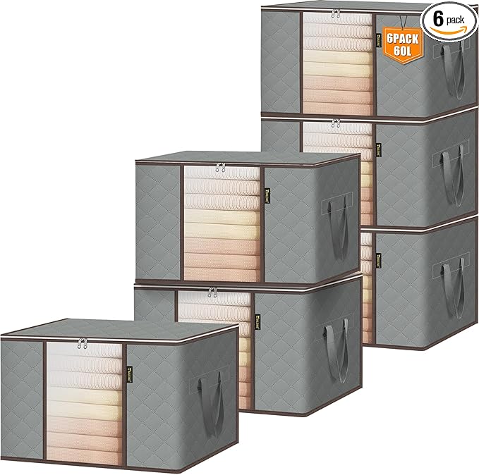 BALEINE 6 Pack Clothes Storage Bags, 16 Gallon Storage Containers by BALEINE