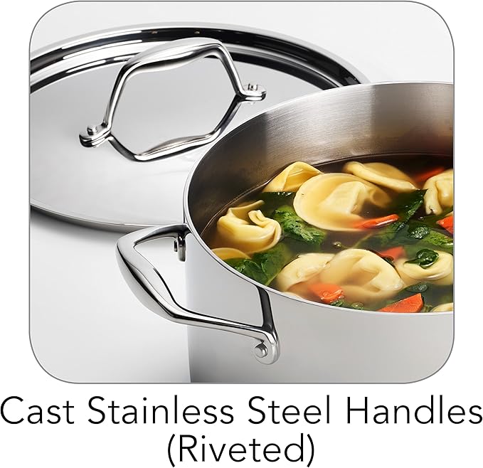Tramontina Signature Tri-Ply Clad Stainless Steel 6-Quart Sauce Pot with Lid, Induction-Ready Pot, Dishwasher-Safe, NSF-Certified, Made in Brazil