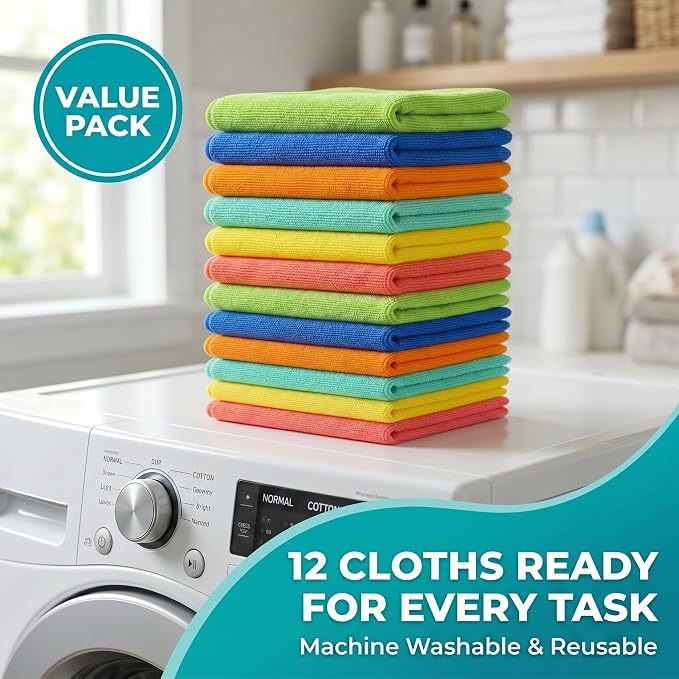 HELOMOR 12 Extra Large Microfiber Cleaning Cloths, Reusable Multi-Purpose - Image 8